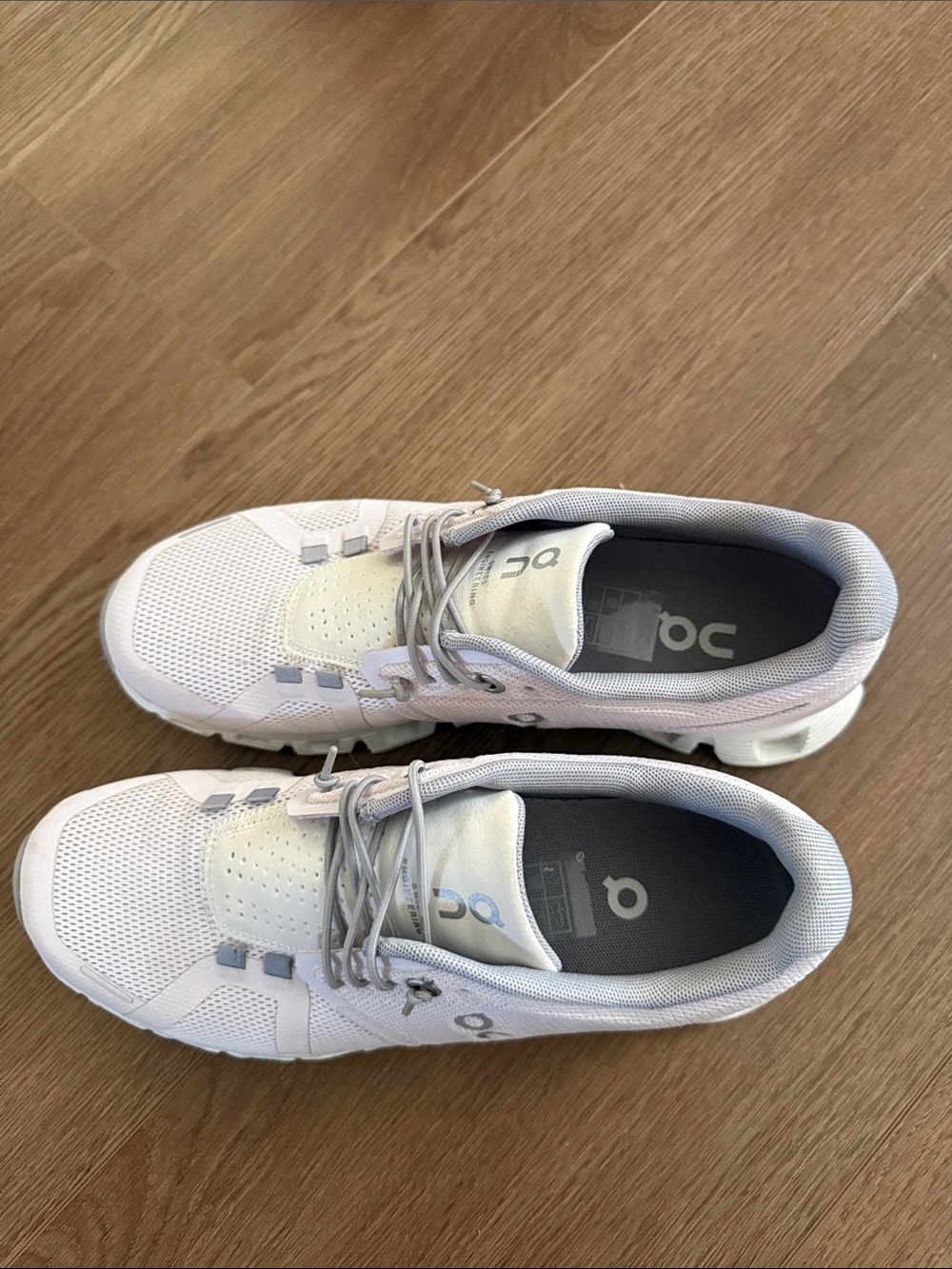 On Running Cloud Running Lace-Up Sneakers in Pale Pink and White - Picture 4 of 5